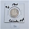 Image 1 : 1901 Canadian 25 Cent Sterling Silver Coin