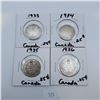 Image 1 : 1933, 1934, 1935, 1936 Canadian 25 Cent 80% Silver Coins