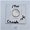 Image 1 : 1901 Canadian 10 Cent Sterling Silver Coin