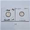 Image 1 : 1904, 1905 Canadian 10 Cent Sterling Silver Coins