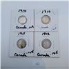 Image 1 : 1910, 1911, 1912 Canadian 10 Cent Sterling Silver Coins