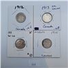 Image 1 : 1912, 1913, 1915 Canadian 10 Cent Sterling Silver Coins