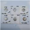 Image 1 : 1931, 1932, 1933, 1934 Canadian 10 Cent 80% Coins