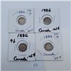Image 1 : Four 1886 Canadian 5 Cent Sterling Silver Coins