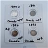 Image 1 : 1890H, 1891, 1892, 1893 Canadian 5 Cent Sterling Silver Coins