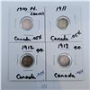 Image 1 : 1910, 1911, 1912, 1913 Canadian 5 Cent Sterling Silver Coins