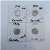Image 1 : 1914, 1916, 1917 Canadian 5 Cent Sterling Silver Coins