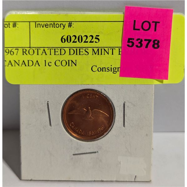 1967 ROTATED DIES MINT ERROR CANADA 1c COIN