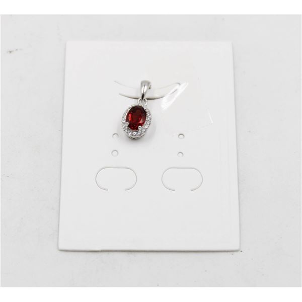 #117-UNHEATED  RED GARNET  & CZ GEMSTONE PENDANT