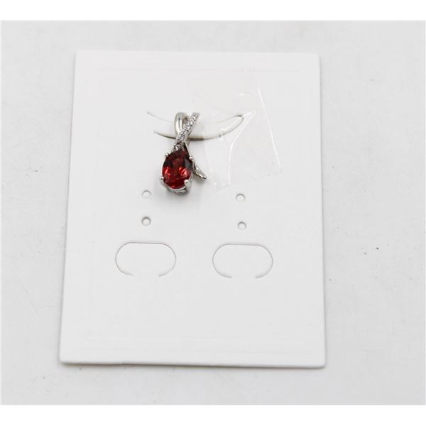 #110-UNHEATED  RED GARNET  & CZ GEMSTONE PENDANT