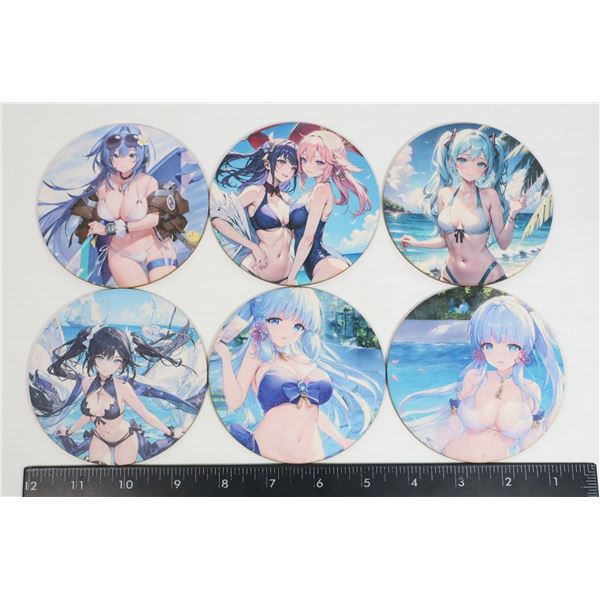 NEW 6PC ANIME GIRL THEME WOOD COASTER SET