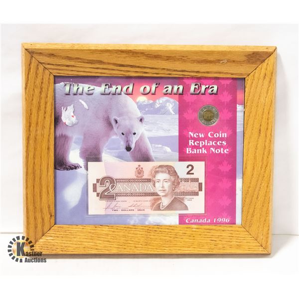1986 LAST $2 NOTE & 1996 FIRST TOONIE FRAMED