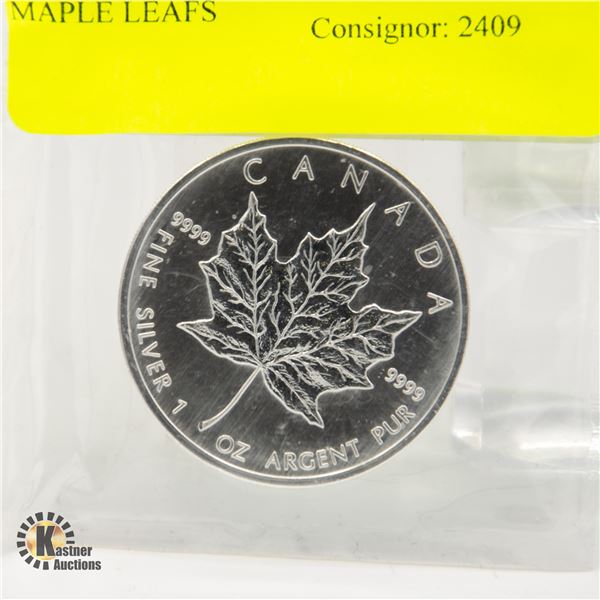 PURE 1 OZ SILVER UNCIRCULATED MAPLE LEAFS