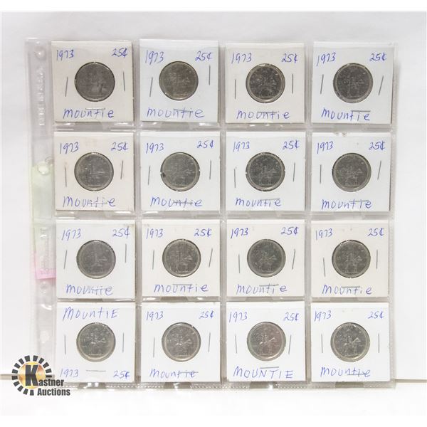 LOT OF 16 X 1973 RCMP MOUNTIE 25 CENT COINS
