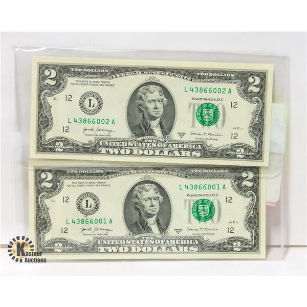 2 MINT US $2 CONSECUTIVE NOTES