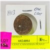 Image 1 : 1913ONE CENT CANADIAN PENNY