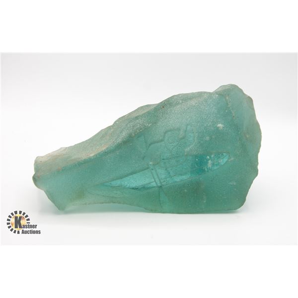 RESIN STONE PAPERWEIGHT WITH KAYAKING ESKIMO