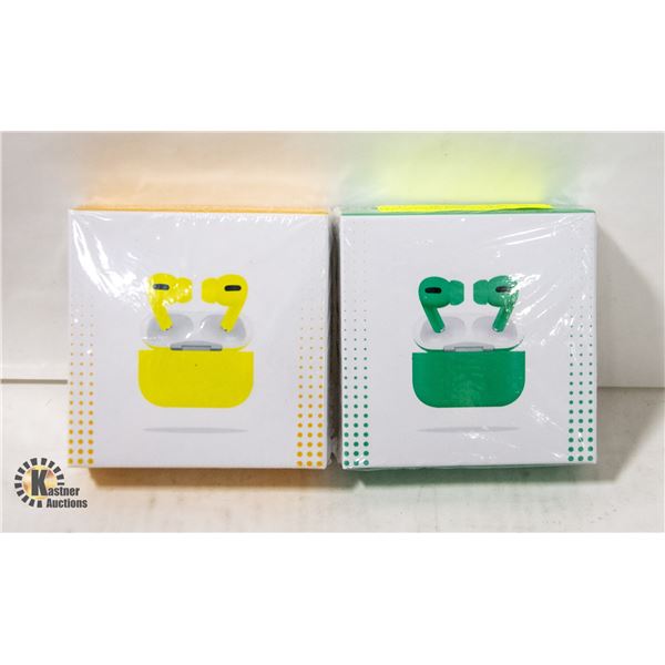 2 NEW PAIRS OF AIRBUDS PRO 1 YELLOW 1 GREEN