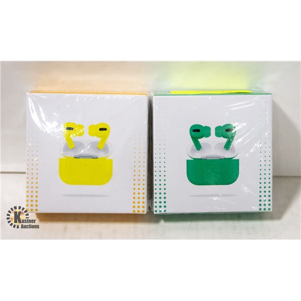 2 NEW PAIRS OF AIRBUDS PRO 1 YELLOW 1 GREEN