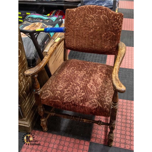 ANTIQUE WOOD FRAMED ARM CHAIR