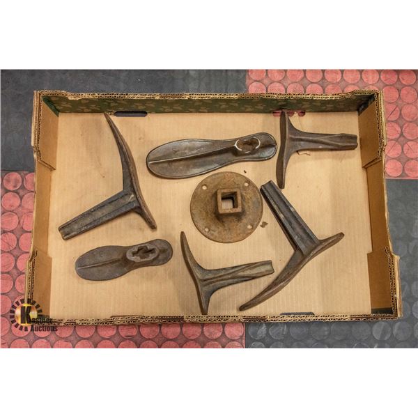 VINTAGE CAST IRON COBBLER TOOLS.