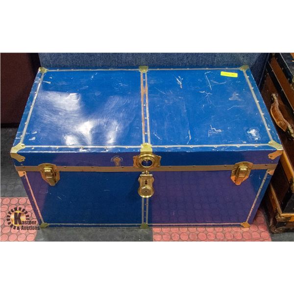 BLUE STEAMER TRUNK BRASS ACCENTS
