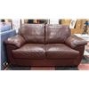 Image 1 : BROWN LEATHER LOVE SEAT (62"L X 36"W X 34"H)