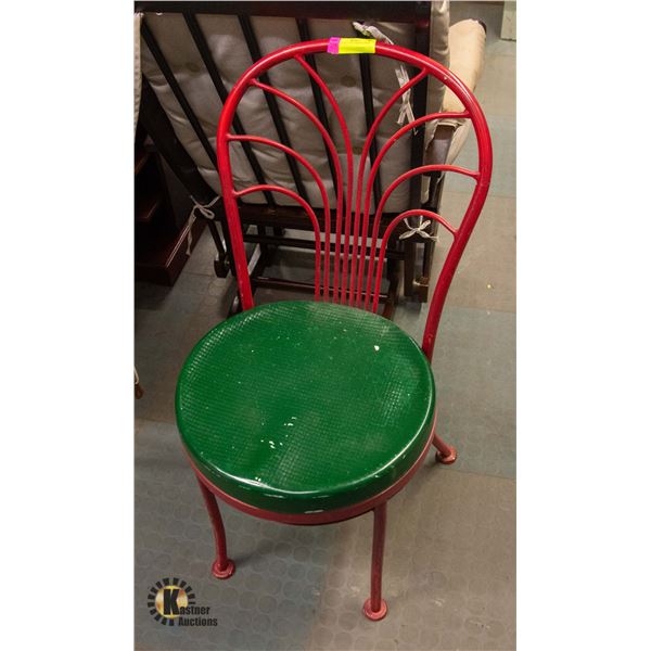 METAL RED AND GREEN CHAIR