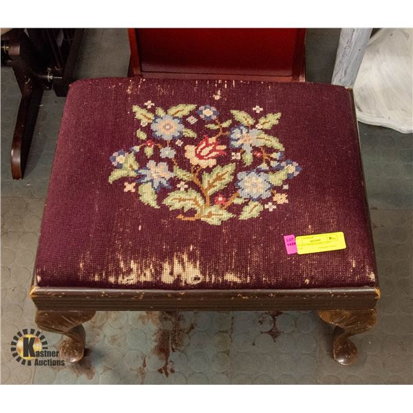 VINTAGE NEEDLEPOINT FOOT STOOL