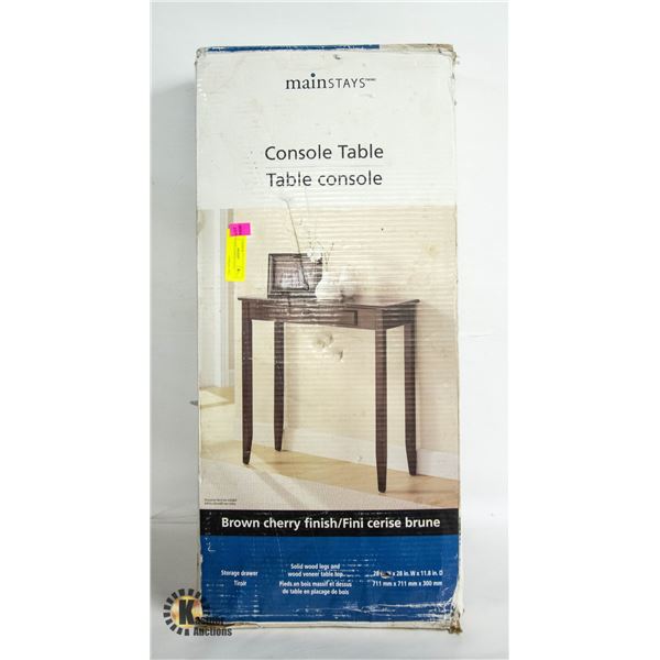 NEW IN BOX CONSOLE TABLE BROWN CHERRY FINISH