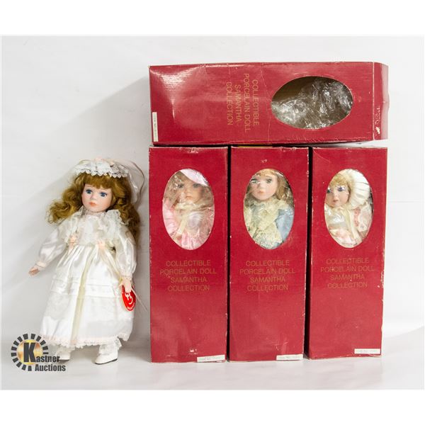 4 PORCELAIN DOLLS IN BOXES