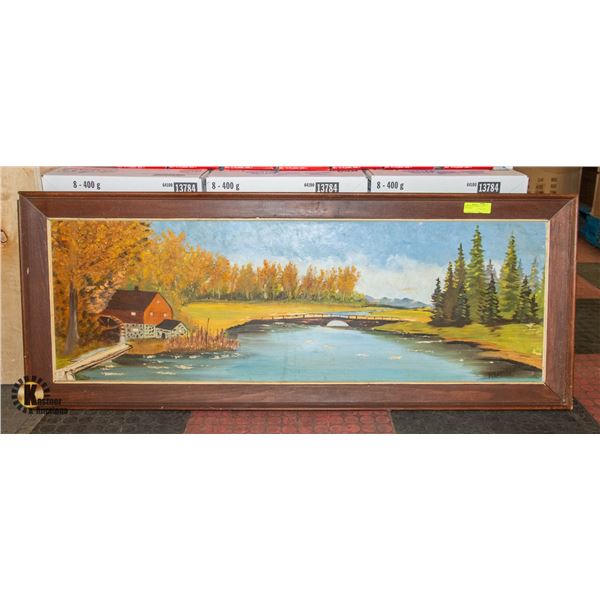 VINTAGE WOOD FRAMED OIL ON HARD BOARD