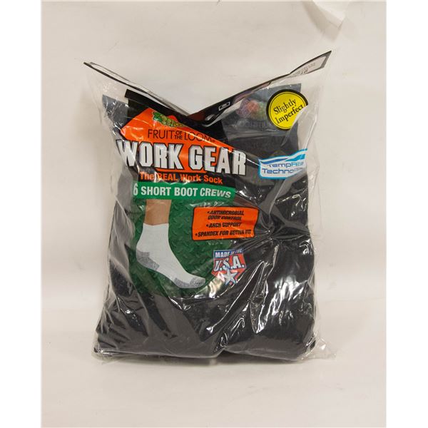 SHORT BLACK BOOT CREW SOCKS 12-16 SIZE 6-PACK