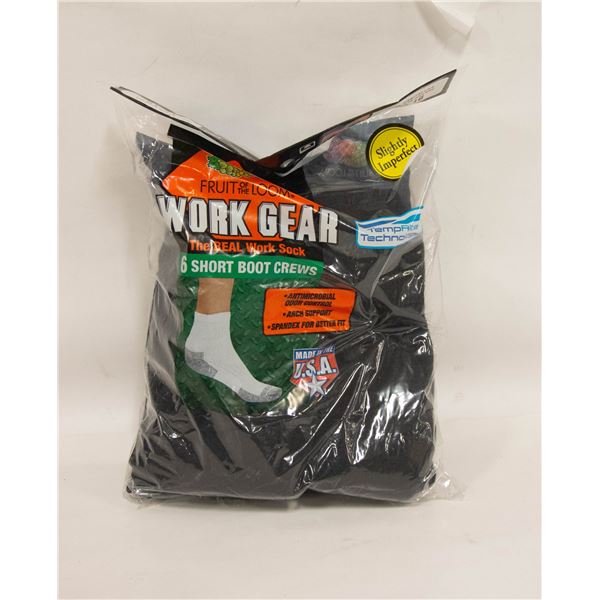 SHORT BLACK BOOT CREW SOCKS 12-16 SIZE 6-PACK