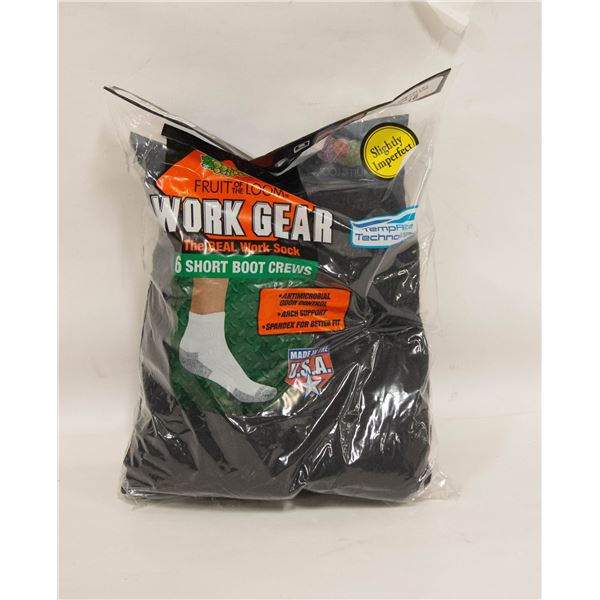 SHORT BLACK BOOT CREW SOCKS 12-16 SIZE 6-PACK