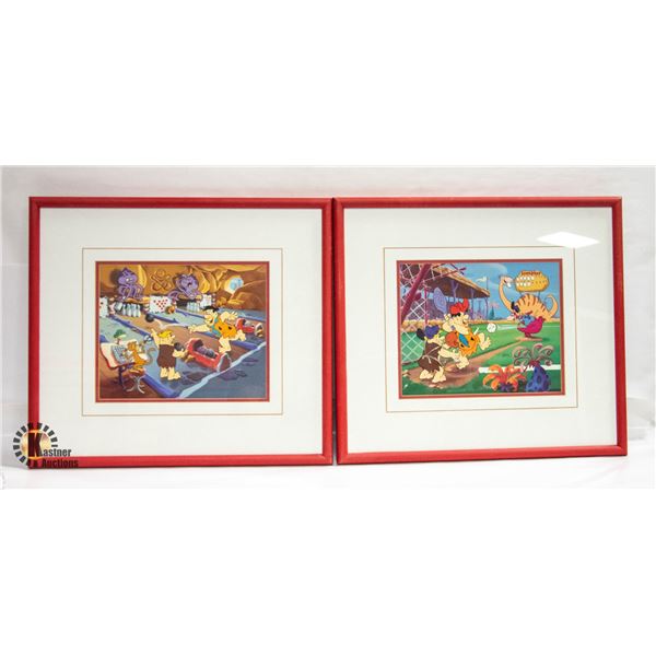 TWO 17X19 FRAMED FLINTSTONES PRINTS