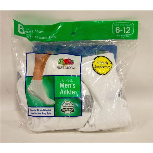 ANKLE SOCKS WHITE 6-12 SIZE 6-PACK FRUIT OF