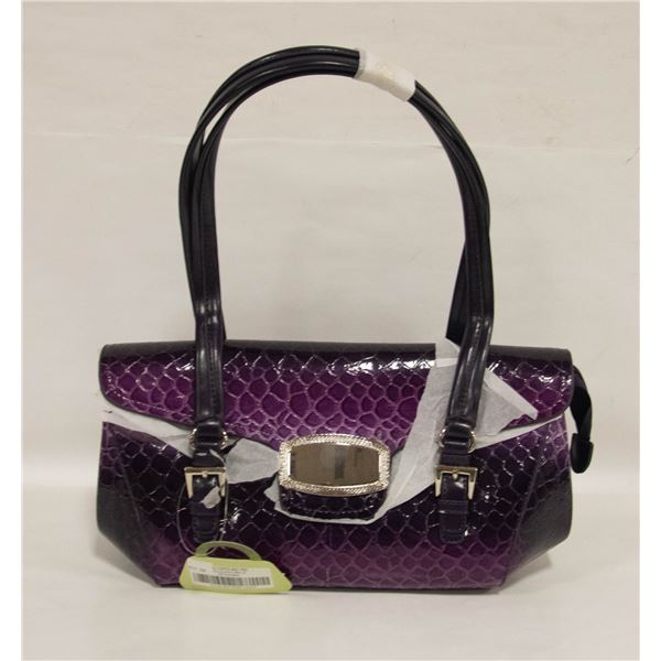NEW PURPLE COLOR SNAKESKIN STYLE HANDBAG WITH TAG
