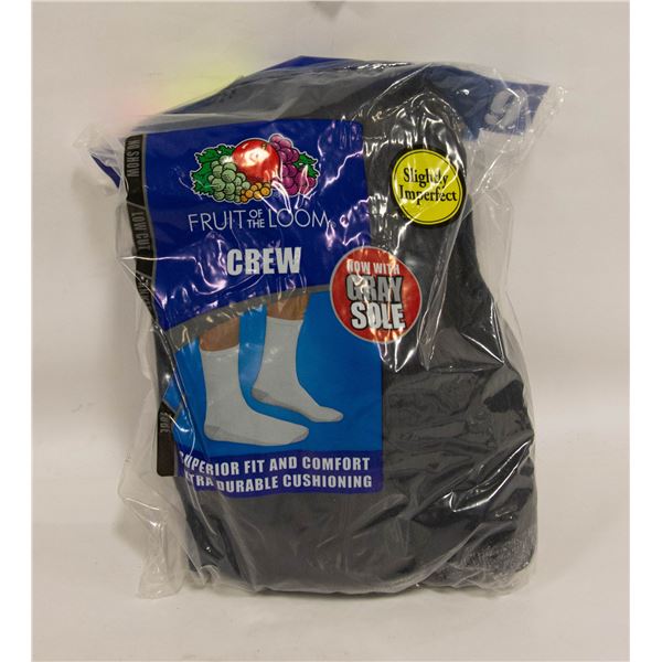 BLACK CREW SOCKS 12-16 SIZE 6-PACK FRUIT OF