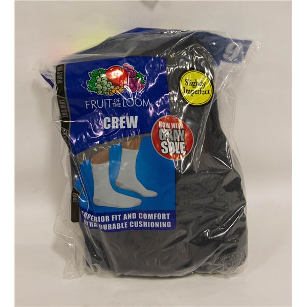 BLACK CREW SOCKS 12-16 SIZE 6-PACK FRUIT OF