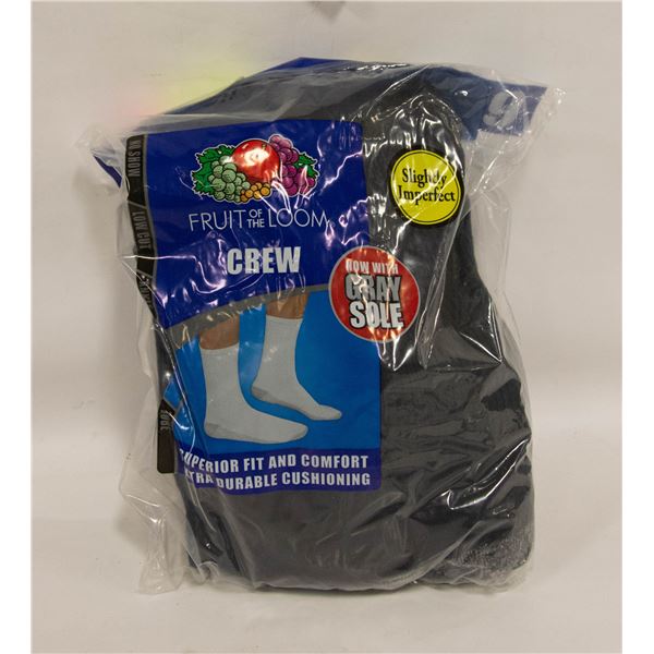 BLACK CREW SOCKS 12-16 SIZE 6-PACK FRUIT OF