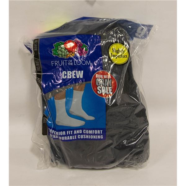 BLACK CREW SOCKS 12-16 SIZE 6-PACK FRUIT OF