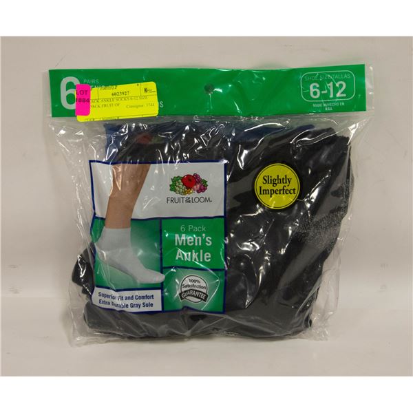 BLACK ANKLE SOCKS 6-12 SIZE 6-PACK FRUIT OF