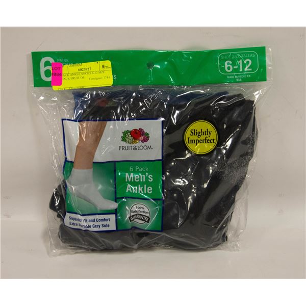 BLACK ANKLE SOCKS 6-12 SIZE 6-PACK FRUIT OF