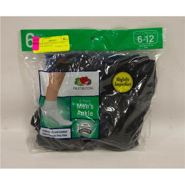 BLACK ANKLE SOCKS 6-12 SIZE 6-PACK FRUIT OF