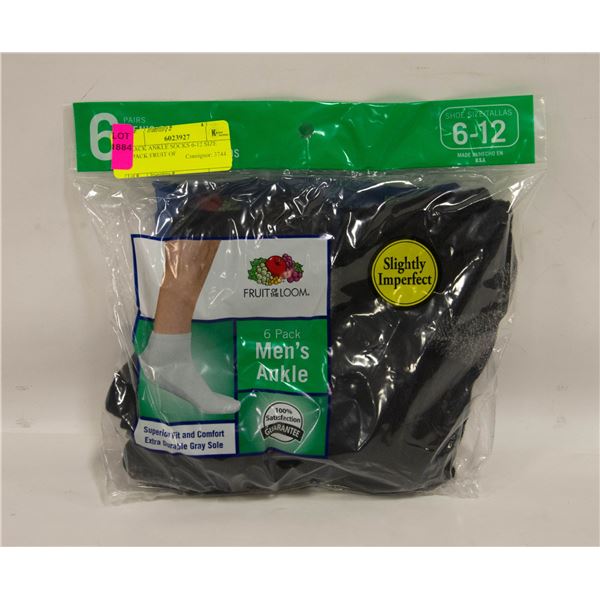 BLACK ANKLE SOCKS 6-12 SIZE 6-PACK FRUIT OF