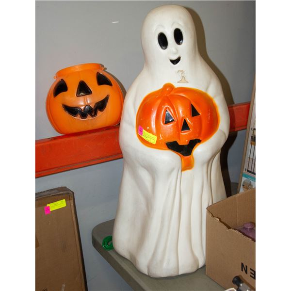 VINTAGE BLOW MOLD GHOST LIGHT UP 3FT & PUMPKIN