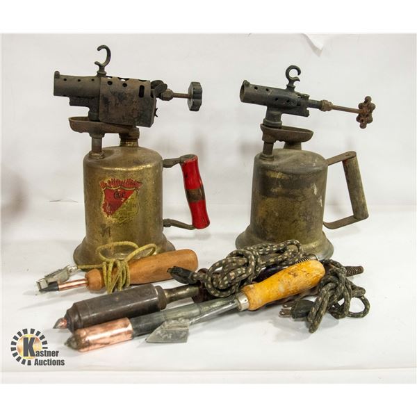 2 BLOW TORCHES 4 SOLDERING IRONS