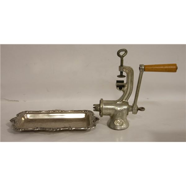 MEAT GRINDER & PLATE SILVER TRAY