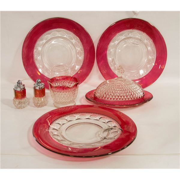 8 PIECES KINDS CROWN RUBY FLASH DEPRESSION GLASS